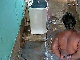 Hidden Cam Catches Stepmom Showering and Flashing Big Tits