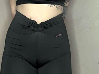 ASMR Tease! Cameltoe Grinds Tight Black Leggings Closeup