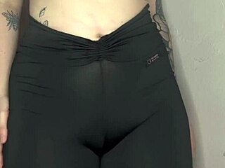 ASMR Tease! Cameltoe Grinds Tight Black Leggings Closeup