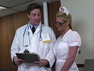 blonde nurse glasses flirts with doctor after patient care