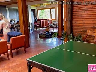 Naked ping pong dare with daddy! Rough outdoor fuck and cumshot explosion