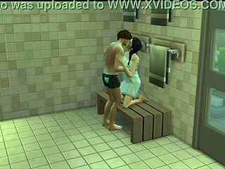 sims banging hard in gym sauna public fuck 😏💦