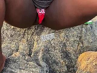 juicy wife flashes wet pussy right on crowded beach