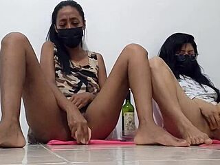 we spread our big tit pussies wide with dildos as horny masked sluts
