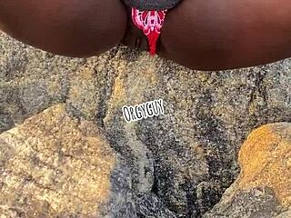 juicy wife flashes wet pussy right on crowded beach