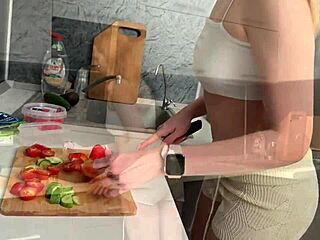 couple skips dinner for kitchen sex with her petite ass bouncing wild