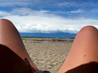 Colombian latina fingers juicy swollen pussy to orgasm on beach pov solo.