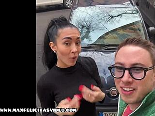 silvia preslar gives max felicitas a deep car blowjob outdoors