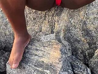 juicy wife flashes wet pussy right on crowded beach