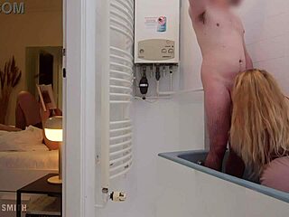 Shy Stepson's Shower Erection Watched By Stepmom While Stepdad's Nearby!