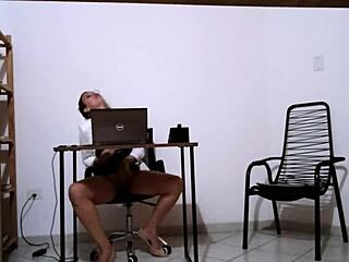 Secretary Masturbates Then Bareback Fucks Client On Desk In Office Roleplay
