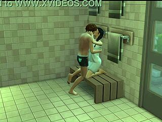 sims banging hard in gym sauna public fuck 😏💦