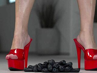 petite brunette crushes fruits barefoot and in high heels 4k fetish