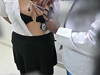 Doctor bends patient over hospital bed for deep pussy pounding session