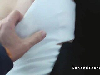 😍 blonde teen hitchhiker with red lips sucks huge cock in car pov outdoor! 🚗💦