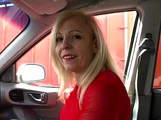 Blonde cougar, wanna watch her get fucked hard in the car?