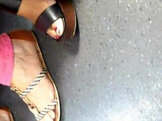 mature feet in wedges look so candid 😍 hidden fun!