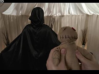 creepy man controls squirting whore with voodoo doll fingering her to humiliation