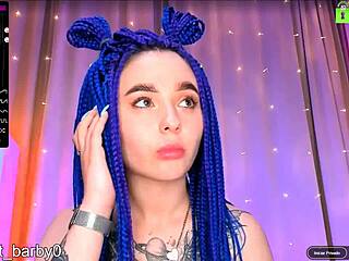 blue-haired russian teen with small tits teases ass on webcam