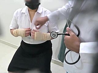 Doctor bends patient over hospital bed for deep pussy pounding session