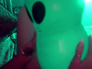 Blonde Milf Cougar Squirts on Alien Inflatable Fetish Toy