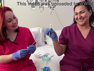 nurses get handsy exploring patient equipment in hospital fetish play