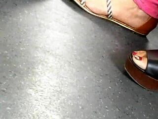 mature feet in wedges look so candid 😍 hidden fun!