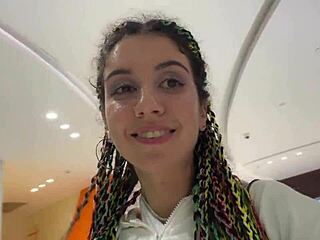 crazy teen flashes mall then public toilet blowjob cumwalk facial