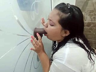 colombian cutie masturbates in bro's shirt bathroom