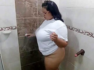 colombian cutie masturbates in bro's shirt bathroom