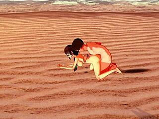 nerdy couple's beach sex hides big tits bukkake surprise