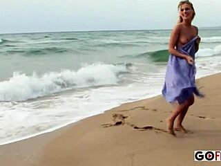 zuzana z fingers shaved pussy outdoors as beach gets nippy solo blonde