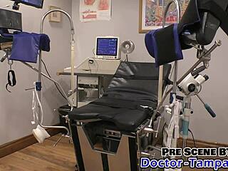 Dr Tampa examines Aria Nicole's shaved pussy with vibrator backstage!
