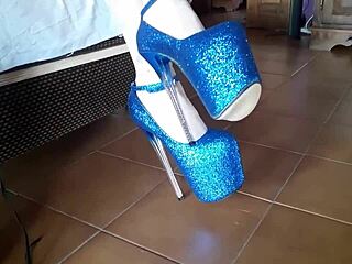 dig these ankle boots with blue sky-high heels on latina milf?
