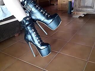 dig these ankle boots with blue sky-high heels on latina milf?