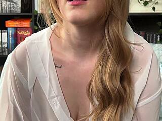 blonde nerd wakes up riding dildo on big natural tits