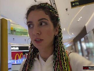 crazy teen flashes mall then public toilet blowjob cumwalk facial