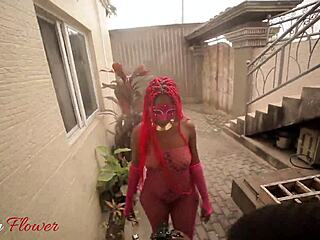 that curvy black bitch in pink gets outdoor pussy pound