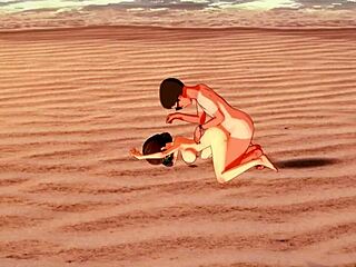 nerdy couple's beach sex hides big tits bukkake surprise