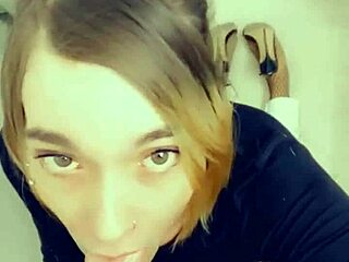 sexy shemale slut craves cock on knees