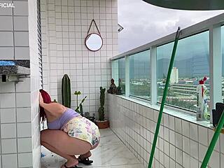Security Camera Captures Naughty Maid's Tight Wedgie Shorts