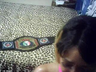 Pornstar Champion Glasses Vs Ebony Babe Wrestling Blowjob Sex Backstage!