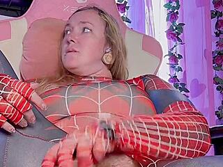 curvy spider girl toys her huge hairy wet pussy closeup