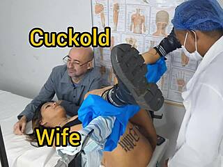 Gynecologist pounds submissive wife beside clueless husband