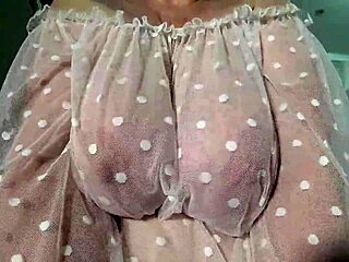 gorgeous milf's saggy big natural tits bounce in close-up dirty talk play