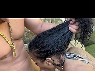 brazilian samba queen drops trou for young stud at waterfall