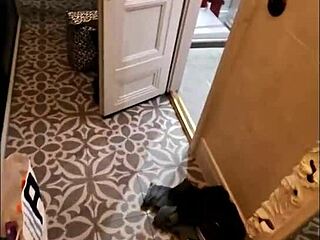 Petite brunette deepthroats then swallows huge cock surprise