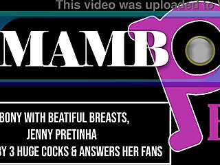 brazilian ebony jenny pretinha's perfect tits twerk on three huge cocks in dap anal atm
