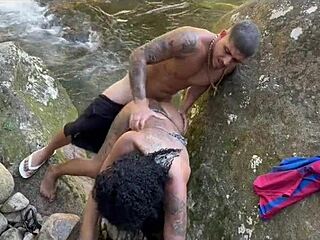 brazilian samba queen drops trou for young stud at waterfall
