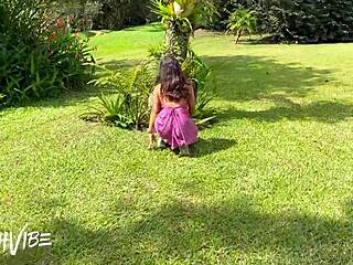 boss catches brazilian teen flashing big clit pussy outdoors... now she rides him cowgirl